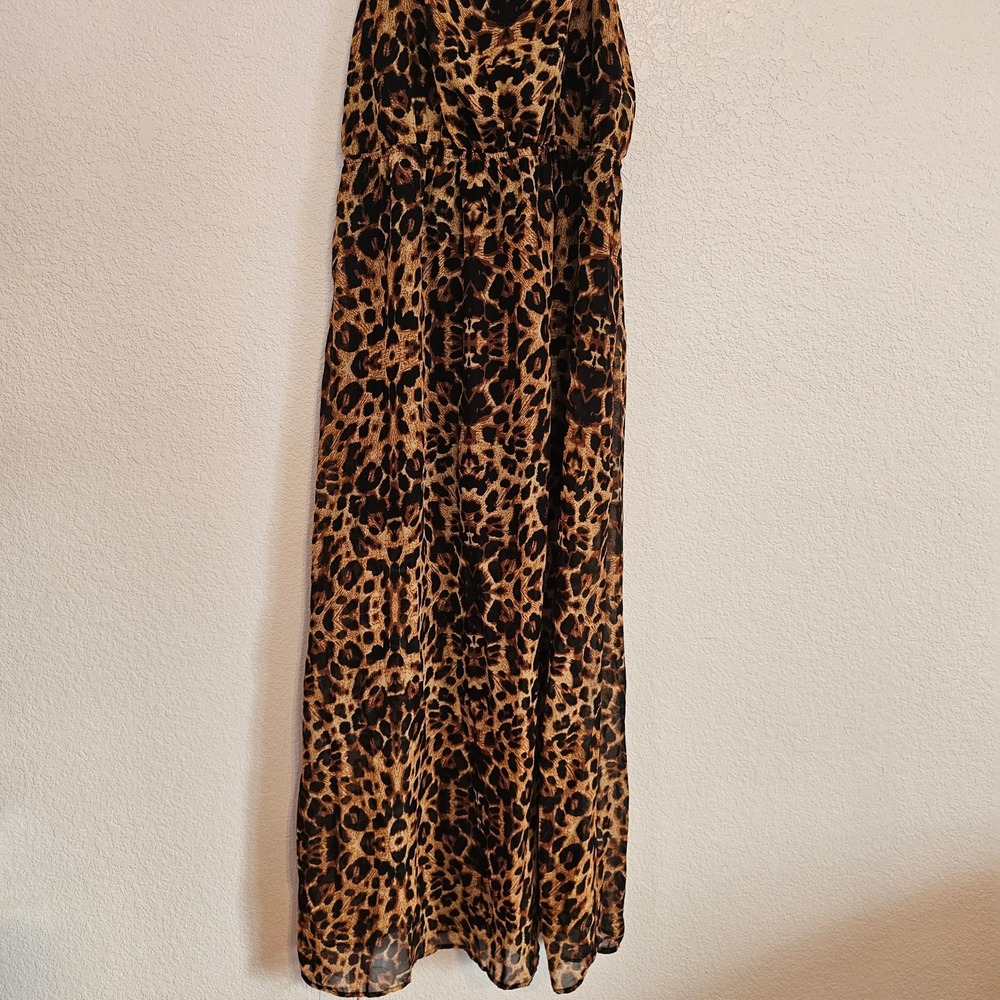 XL‎ Leopard Print Maxi Dress Spaghetti Straps Elastic Waist XL 15 17 - Picture 2 of 4